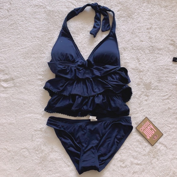 NWT Juicy Couture Ruffles Halter Takini Set